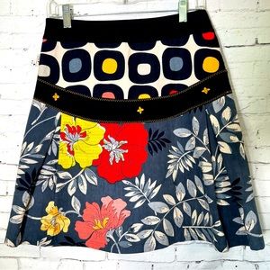 Savage Culture Floral A-Line Patchwork Pleated Skirt Size Small